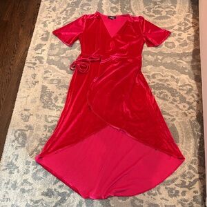 Hot Pink Velvet Wrap Dress
